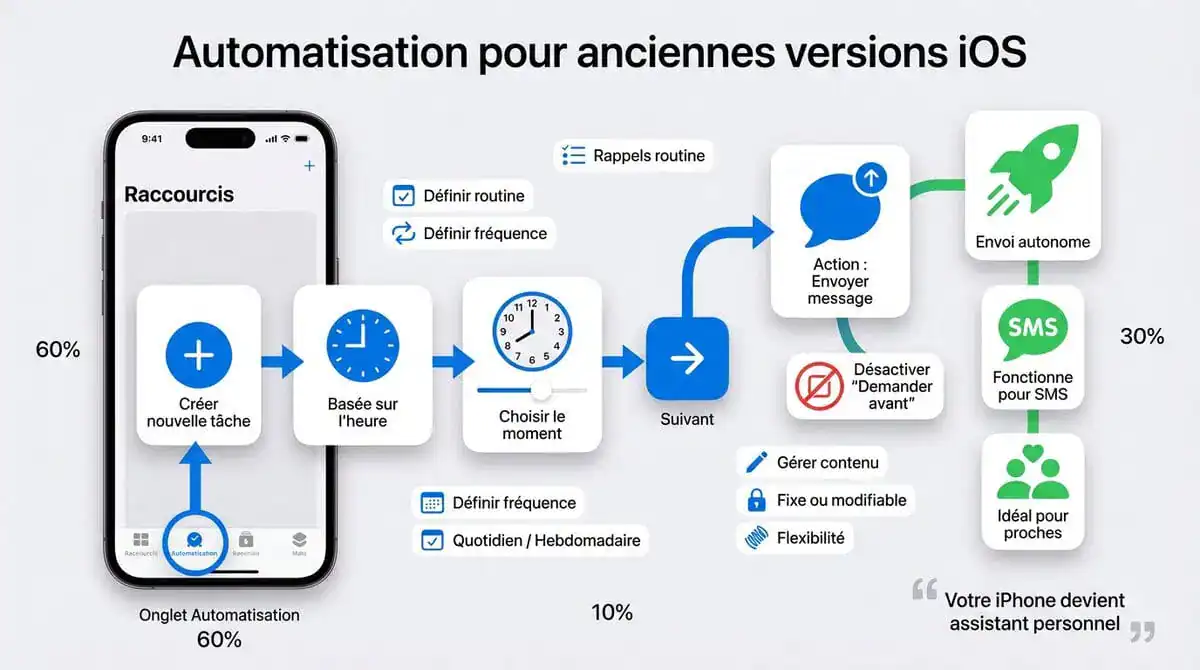 Interface de création d'une automatisation personnalisée sur iPhone