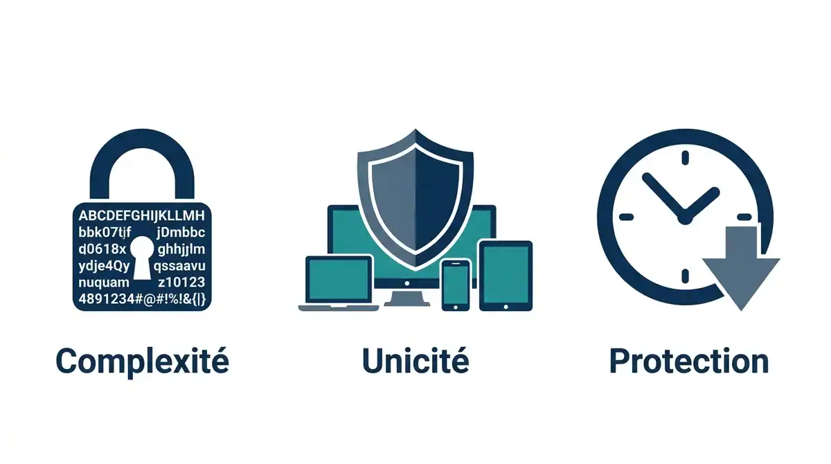 Infographie sur la cybersécurité en 2026 : conseils pour créer un mot de passe sécurisé, unique et robuste.