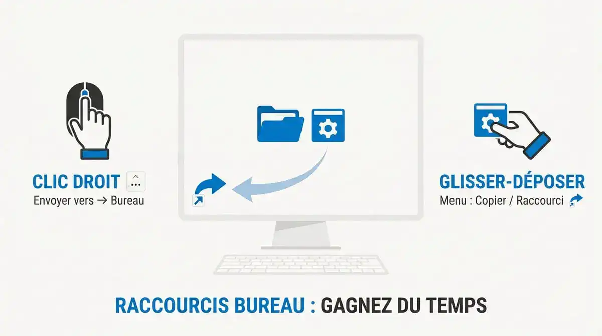 Interface Windows montrant la création d'un raccourci sur le bureau