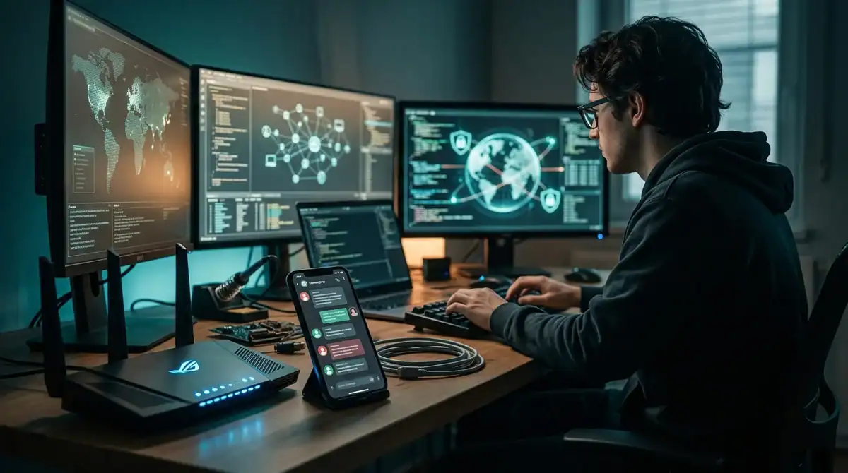 Utilisateur sécurisant sa connexion VPN pour accéder à CrunchyScan sur plusieurs écrans en 2026.
