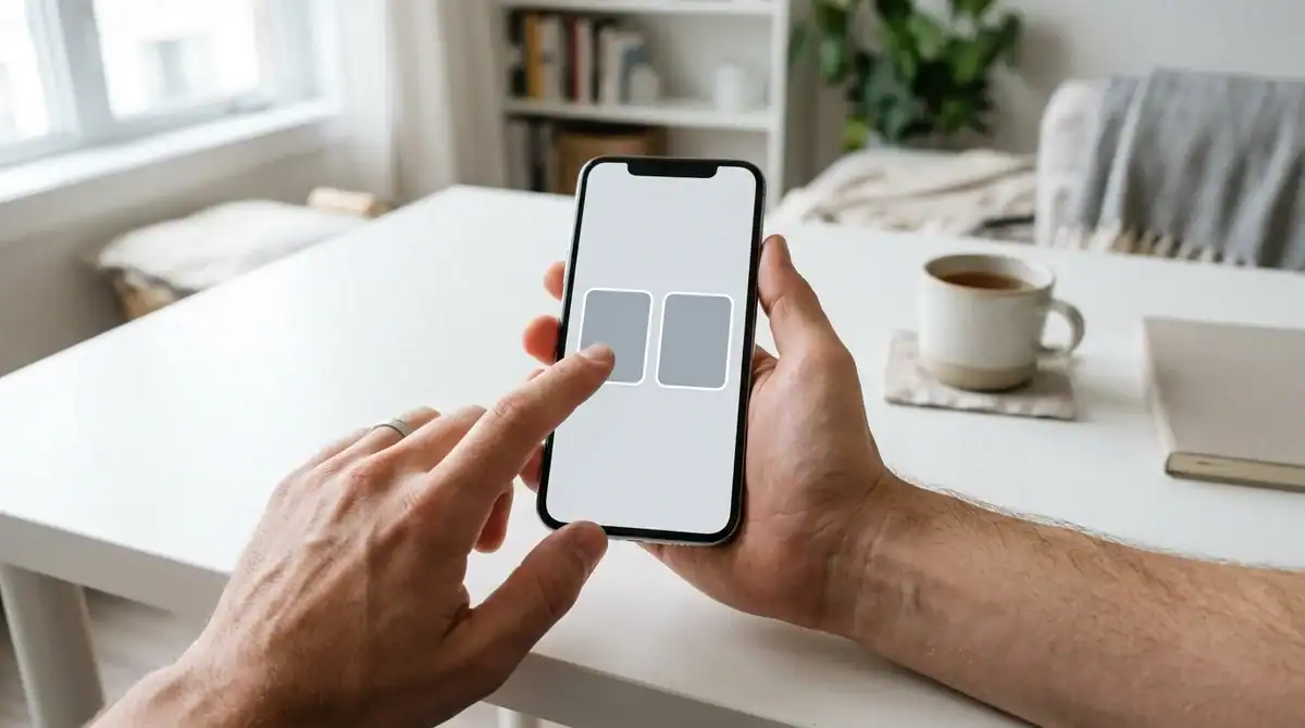 Main utilisant un smartphone pour choisir le consentement des cookies internet sur une interface minimaliste.