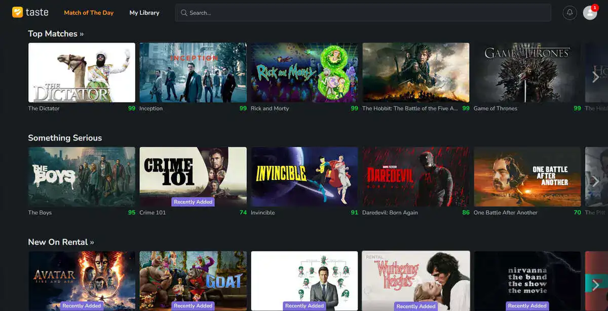 Interface de recommandation de films Taste Movies alternative MovieLike 2026