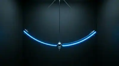 Pendule chromé de métronome en ligne gratuit créant un arc lumineux bleu pour un rythme musical et une précision optimale