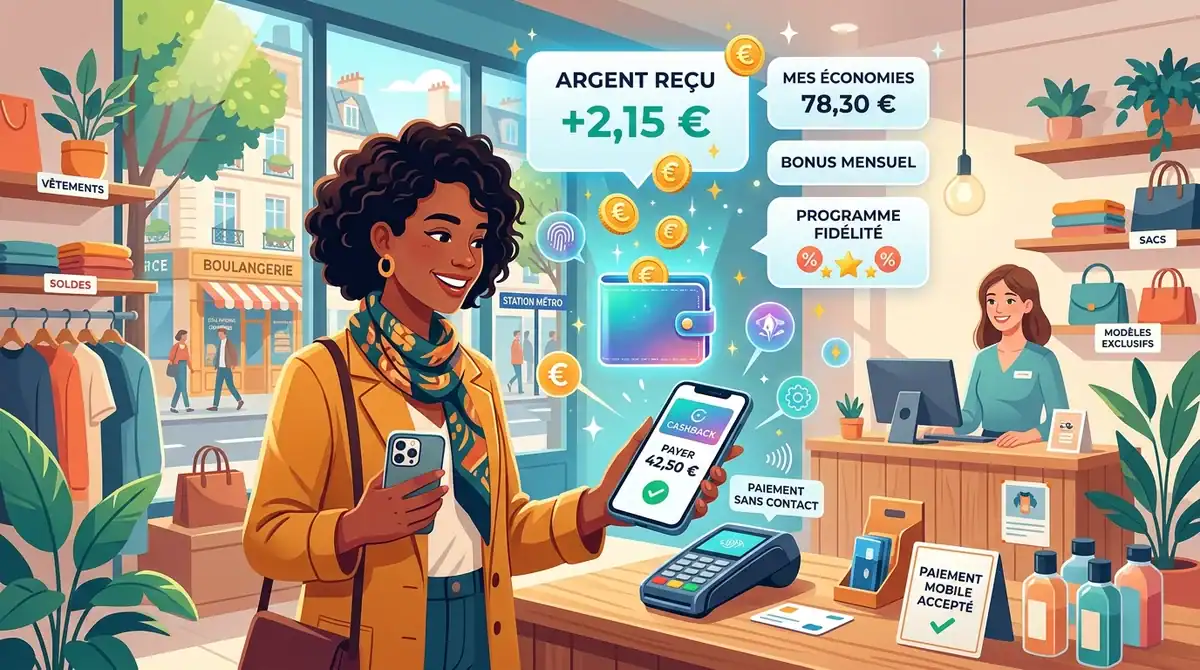 Comparatif 2026 : illustration d'une personne utilisant la meilleure application cashback pour réaliser des économies.