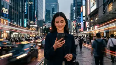Utilisation d'un smartphone pour une recharge Lebara crédit et data 5G dans un environnement urbain moderne.