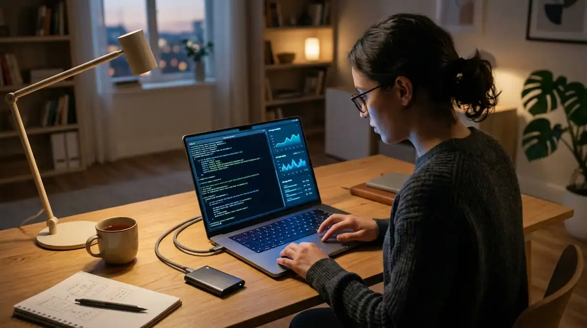 Personne résolvant l'erreur de formatage Windows sur un SSD externe avec un terminal de commande en 2026.